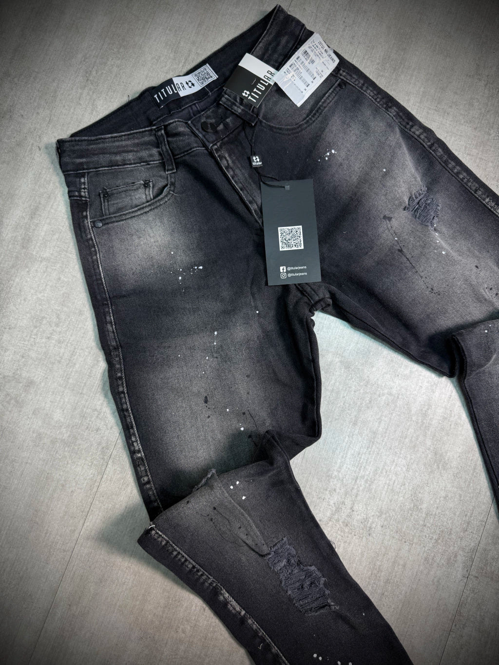 Calça Jeans Titular | Splash - Preto Acinzentado (RASGOS ALL BLACK)