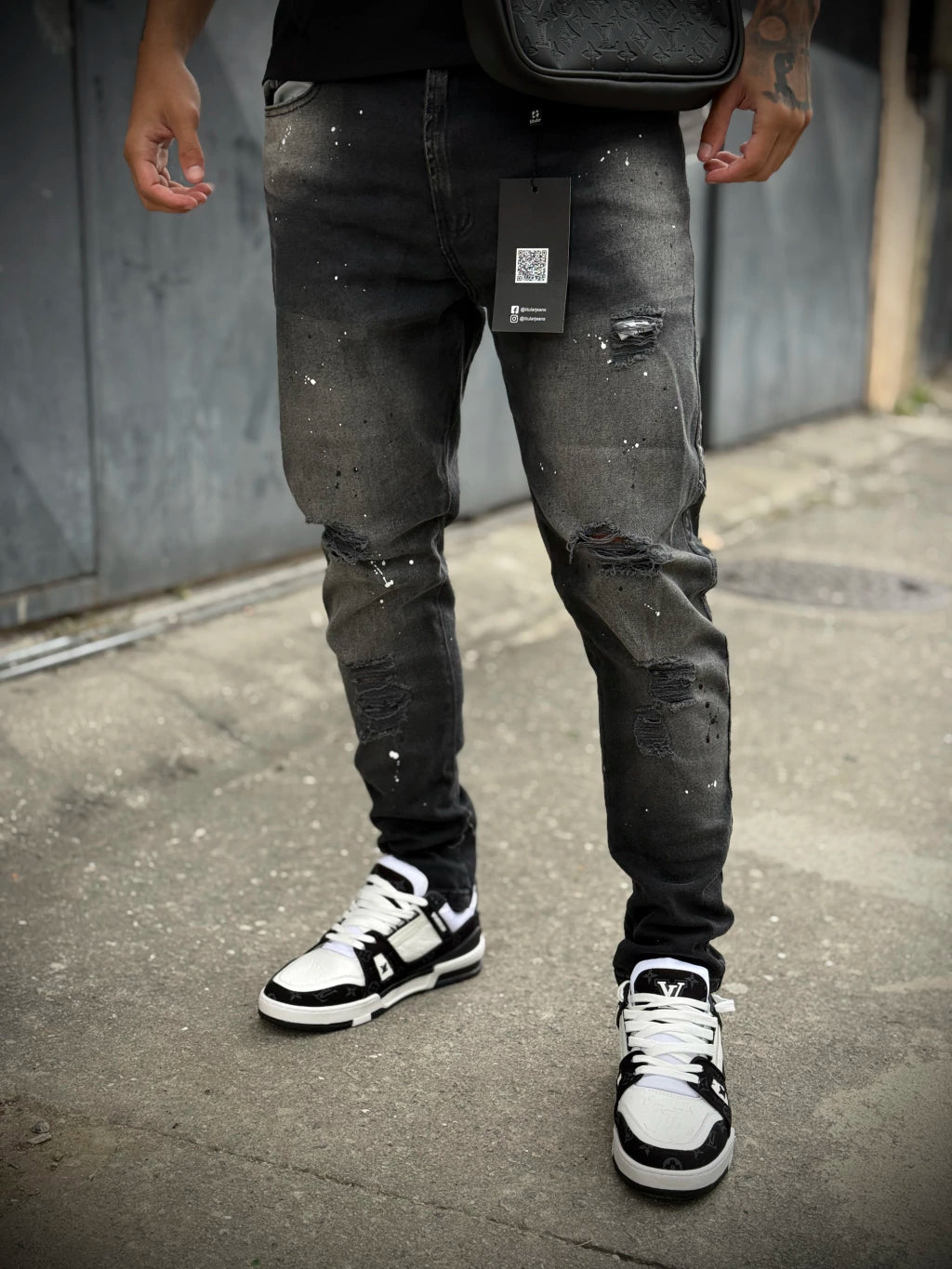 Calça Jeans Titular | Splash - Preto Acinzentado (RASGOS ALL BLACK)