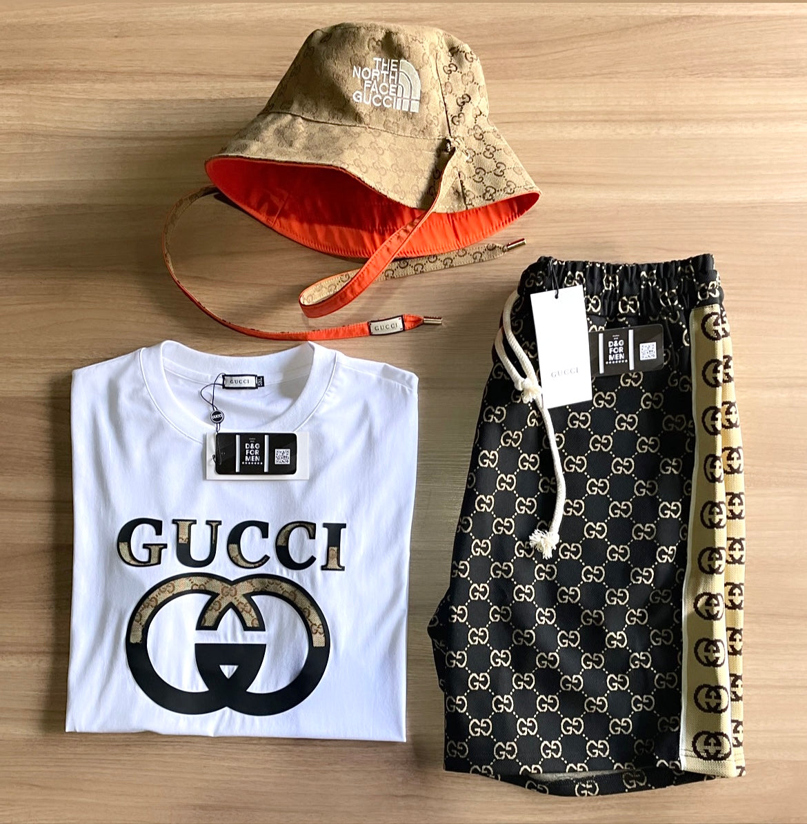 Conjunto de Grife Gucci [CAMISA + BERMUDA + BUCKET]