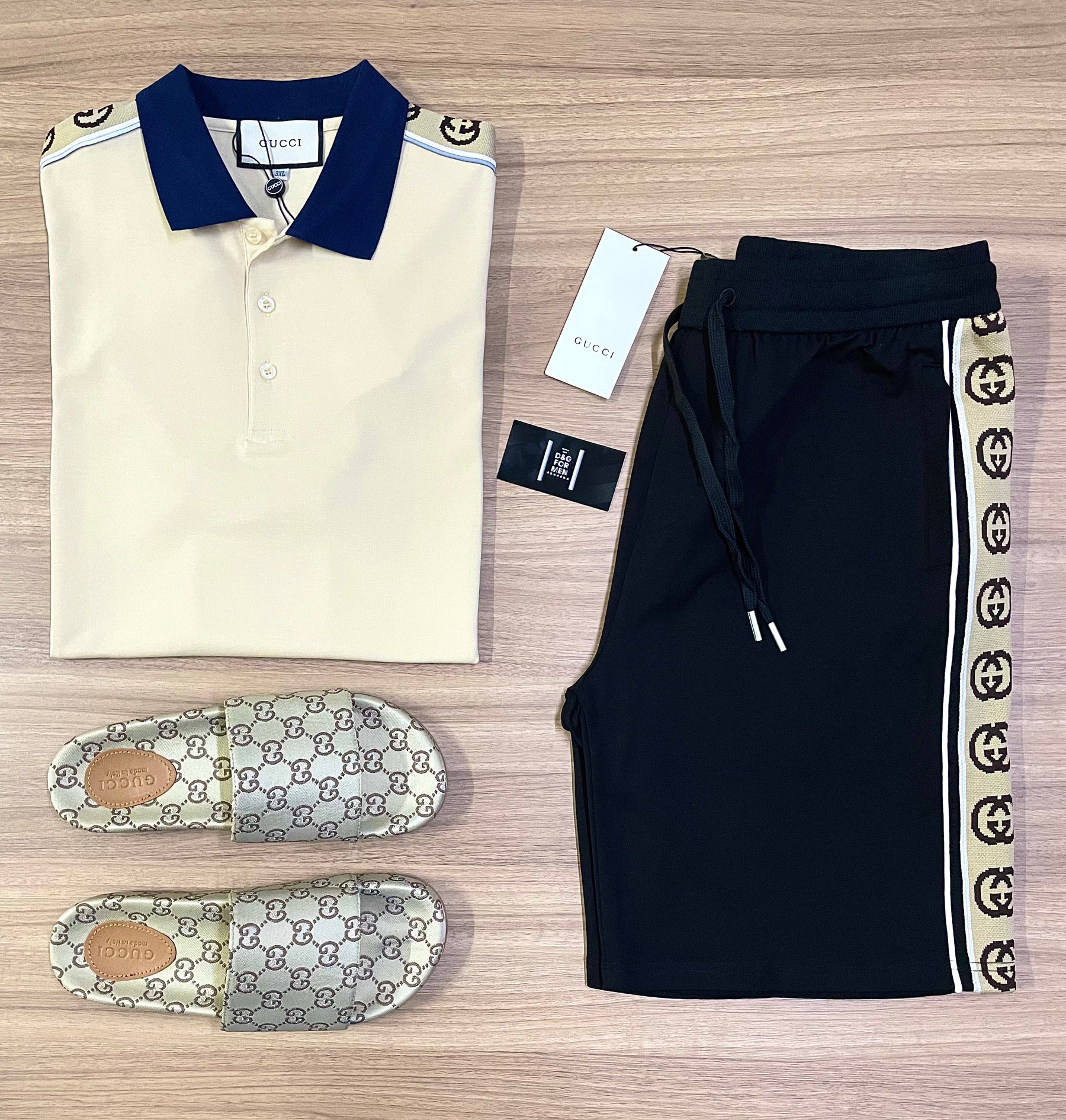 Conjunto de Grife Gucci [CAMISA + BERMUDA + SANDÁLIA]