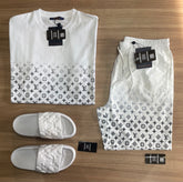 Conjunto de Grife LV Branco [CAMISA + BERMUDA + SANDÁLIA]