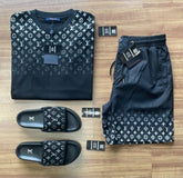 Conjunto de Grife Black  LV [CAMISA + BERMUDA + SANDÁLIA + BONÉ]