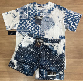 Conjunto de Grife LV Azul Escuro [CAMISA + BERMUDA + SANDÁLIA]