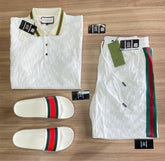 Conjunto de Grife Gucci Branco [CAMISA + BERMUDA + SANDÁLIA]