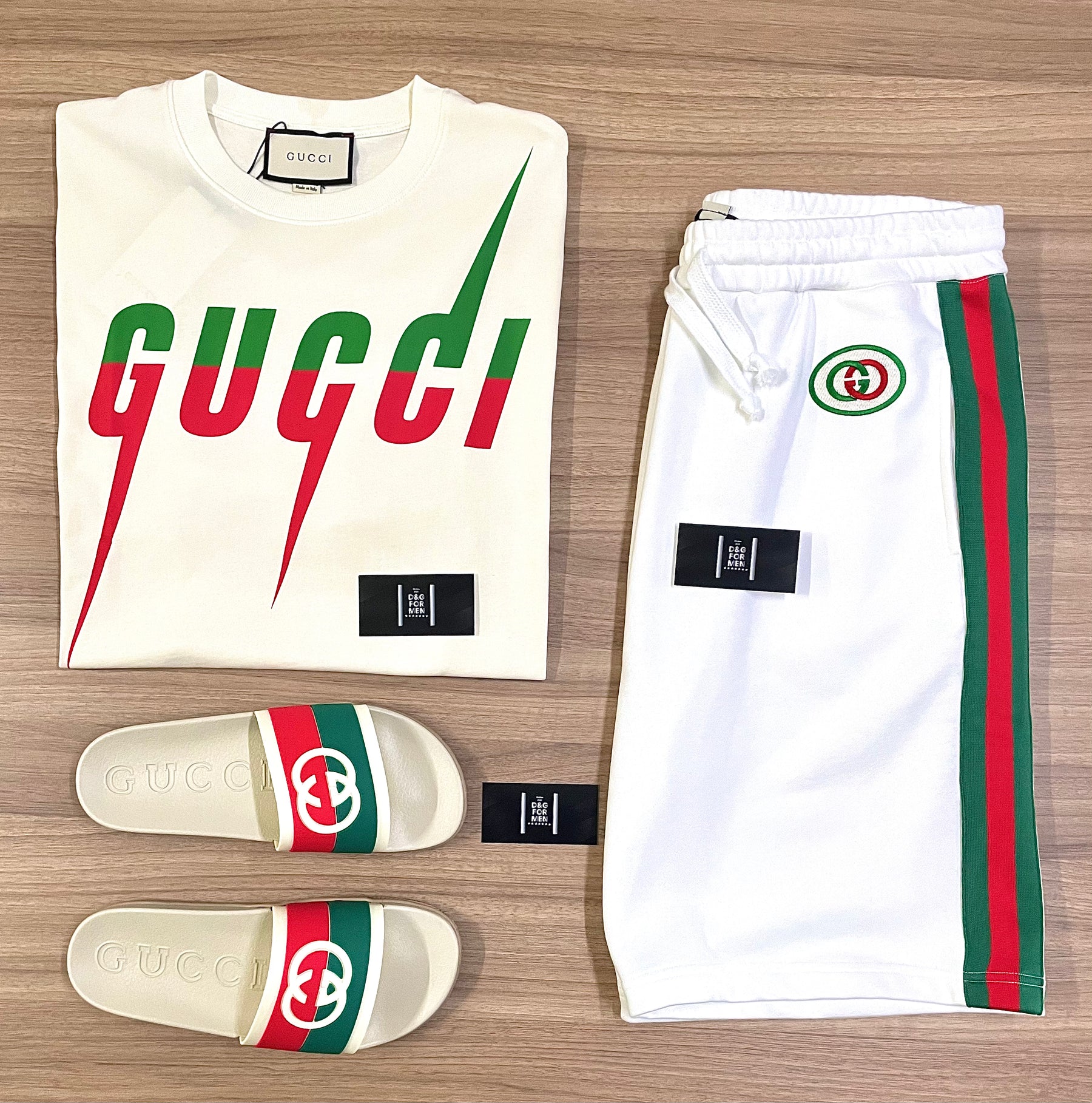 Conjunto de Grife Gucci [CAMISA + BERMUDA + SANDÁLIA]