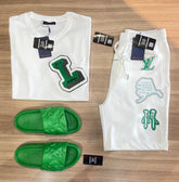 Conjunto de Grife LV Branco [CAMISA + BERMUDA + SANDÁLIA]