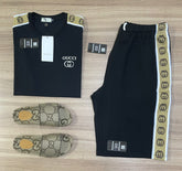 Conjunto de Grife Gucci Preto [CAMISA + BERMUDA + SANDÁLIA]