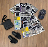 Conjunto de Grife Lv Nino  [CAMISA + BERMUDA + SANDÁLIA+BAG]