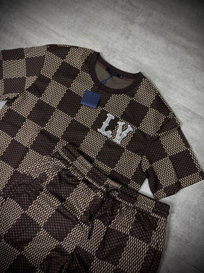 Conjunto LV Importado Premium | Marrom - Xadrez