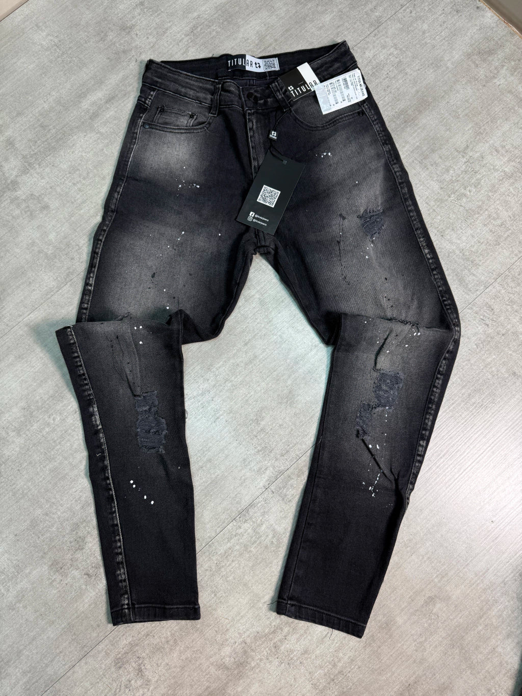 Calça Jeans Titular | Splash - Preto Acinzentado (RASGOS ALL BLACK)