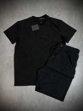 Conjunto LV Logo Grande - Camiseta + Short - Importado Premium - Preto