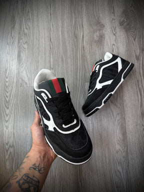 Tênis Importado Gucci | Monograma - Detalhe Listra Vermelha e Verde - PRETO