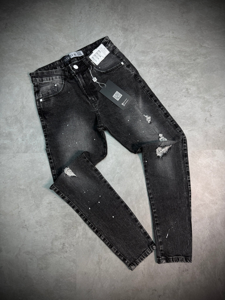 Calça Jeans Titular | SPLASH (Botão Branco) Rasgos - Preto Acinzentado